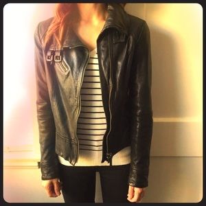 AllSaints Black Leather Belvedere Moto Jacket XS 2